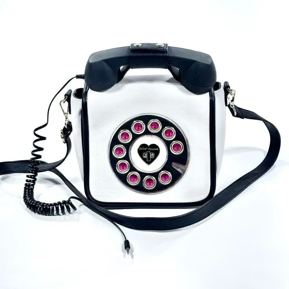 Betsy Johnson Kitsch white leather phone crossbody purse, connects to phone!